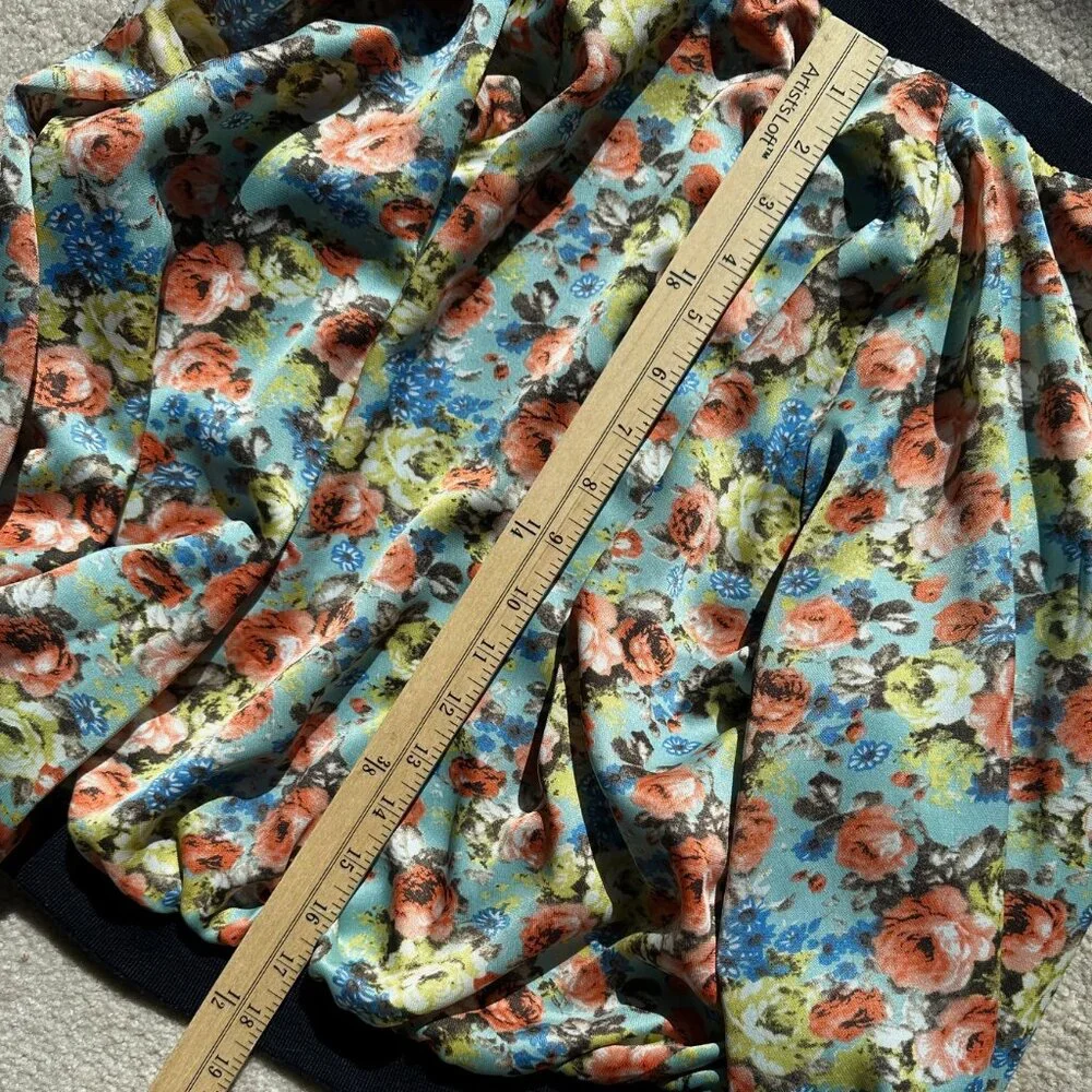 XS women Reversible Jacket Short Moto Style Floral and Blue Satin 2 looks in 1 - Picture 9 of 9